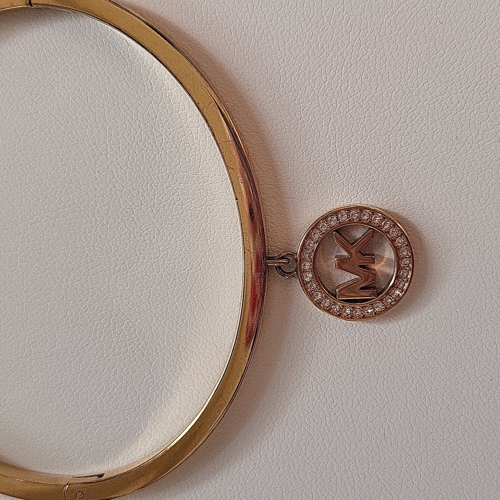 Michael Kors Rose Gold Crystal Logo Hinge Bracelet - Picture 3 of 11